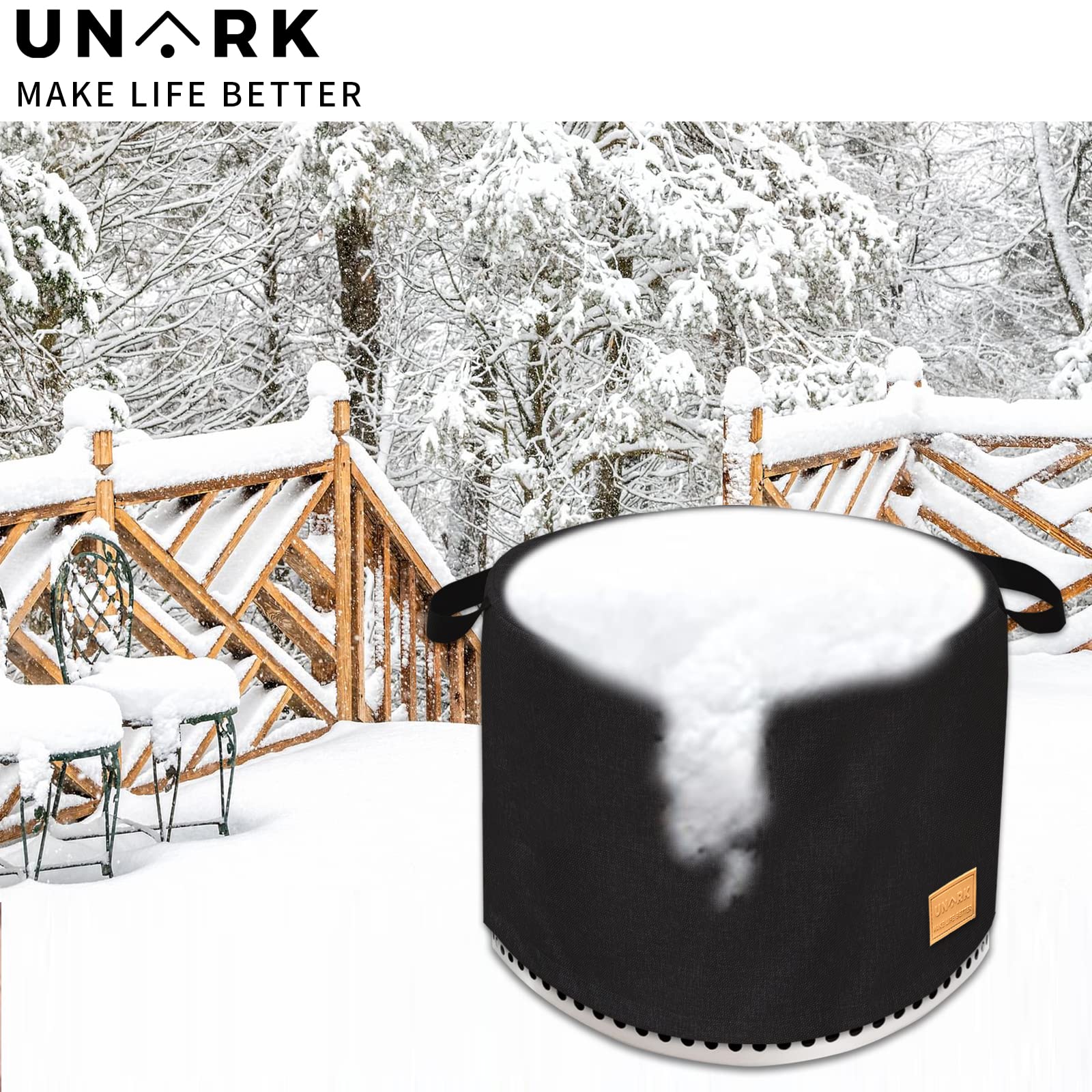 UNARK Yukon fire pit cover water-resistant fabric resists rain and debris.