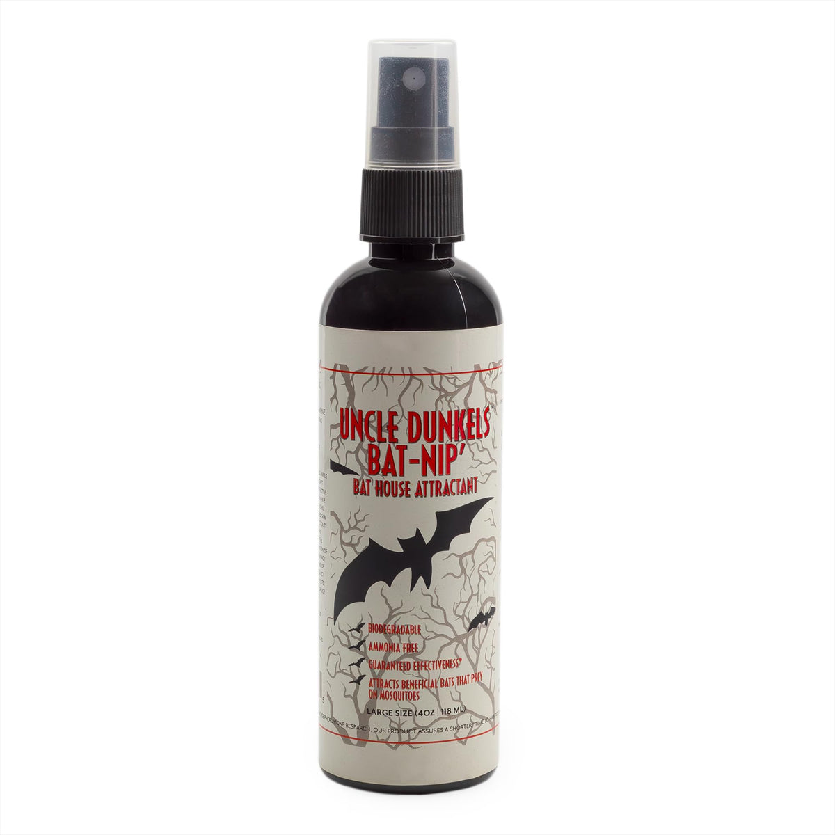 Uncle Dunkels Bat-Nip' Spray bottle attracts bats to roosts.
