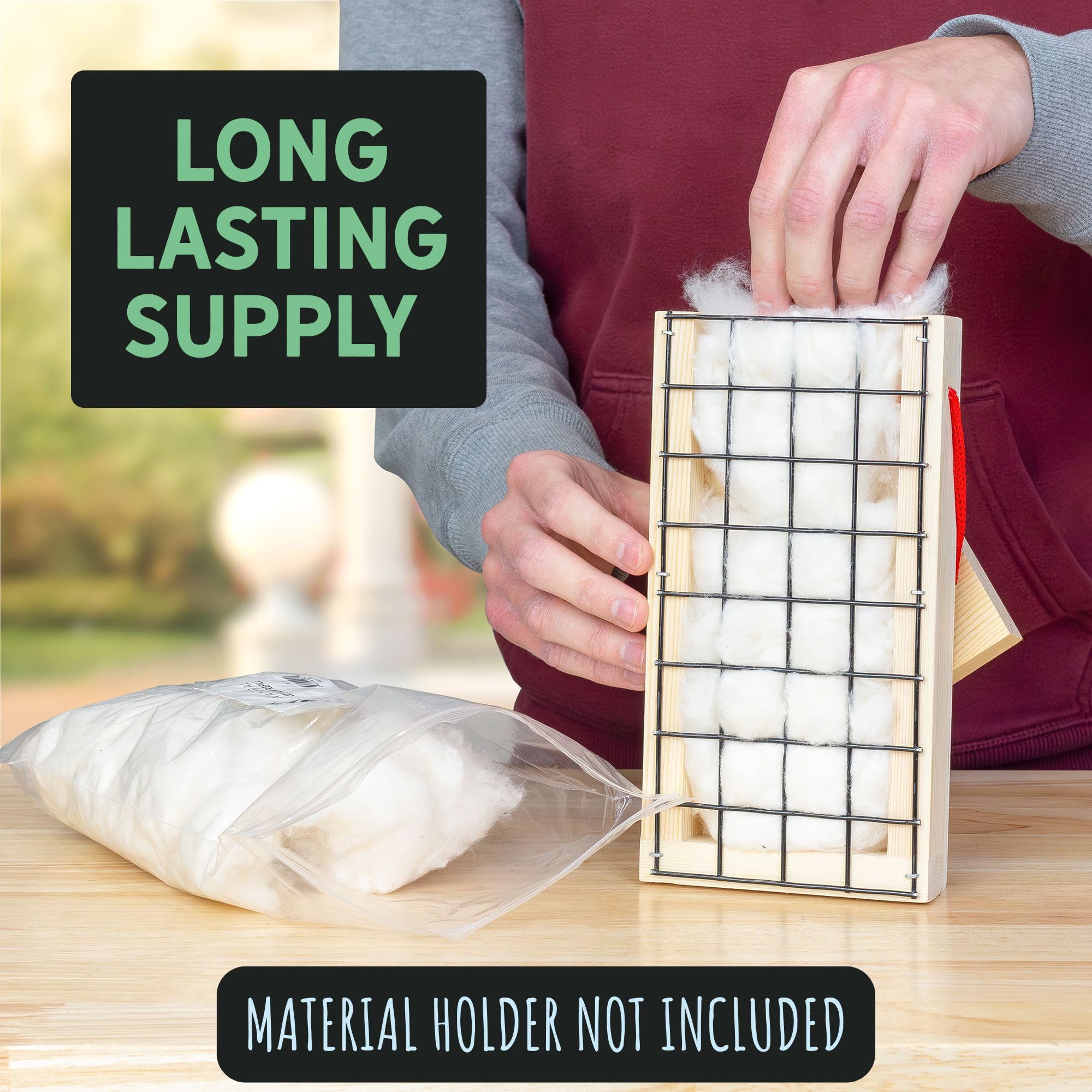 Uncle Dunkels natural unbleached cotton refill highlighting soft, eco-friendly nesting materials.