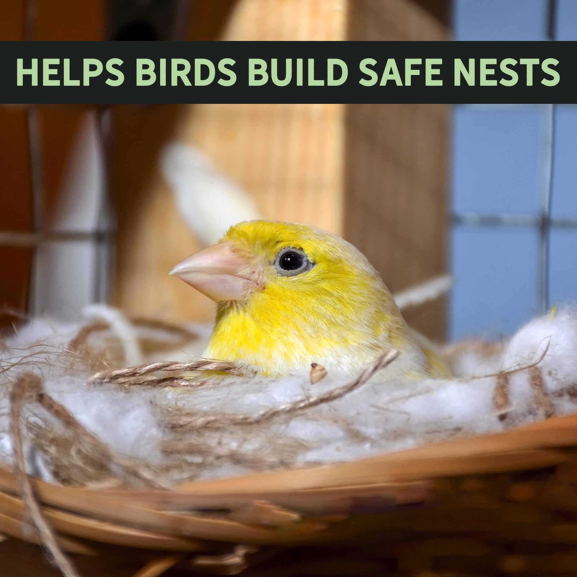 Uncle Dunkels organic cotton refill shows natural fibers for birds' nests.
