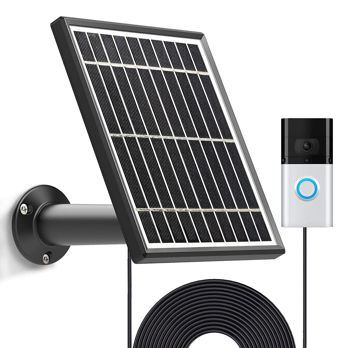 Uncle Squirrel Video Doorbell 1 solar panel outdoors charging in sunlight.