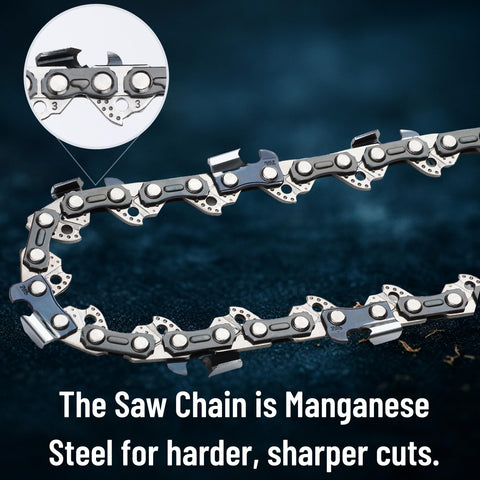 UNCO 18-inch chainsaw chain 3-pack drive-links-62 close-up illustrating S62 specification compatibility