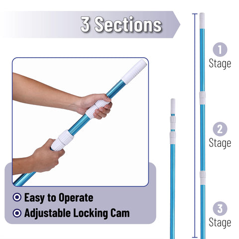 UNCO blue aluminum pool pole shows durability for heavy-duty cleaning tasks.