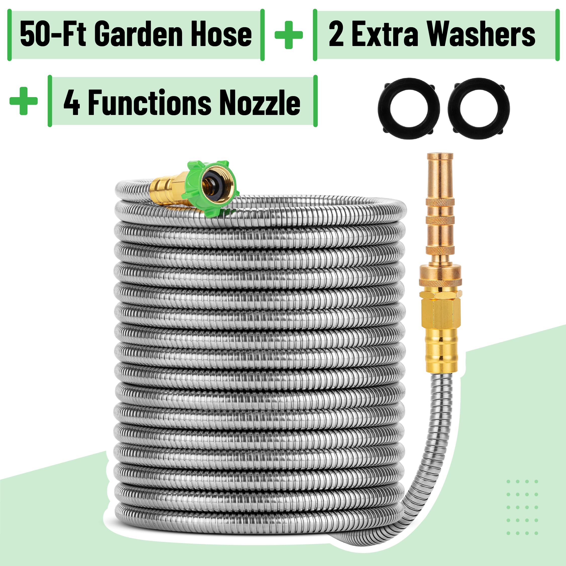 UNCO solid brass nozzle with 4-function spray for versatility.