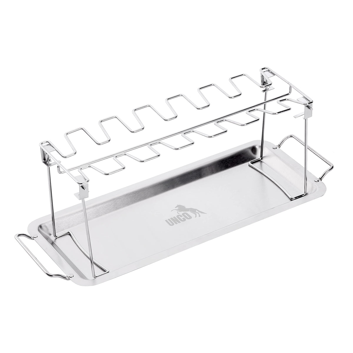 UNCO chicken leg rack on grill with 14 slots for even cooking