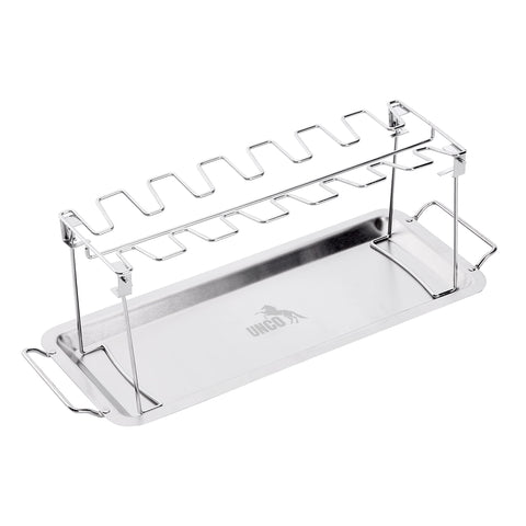 UNCO chicken leg rack on grill with 14 slots for even cooking
