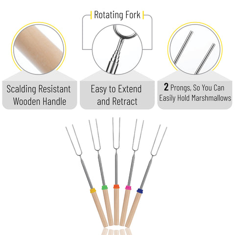 UNCO dual-prong design keeps food secure during campfire roasting.