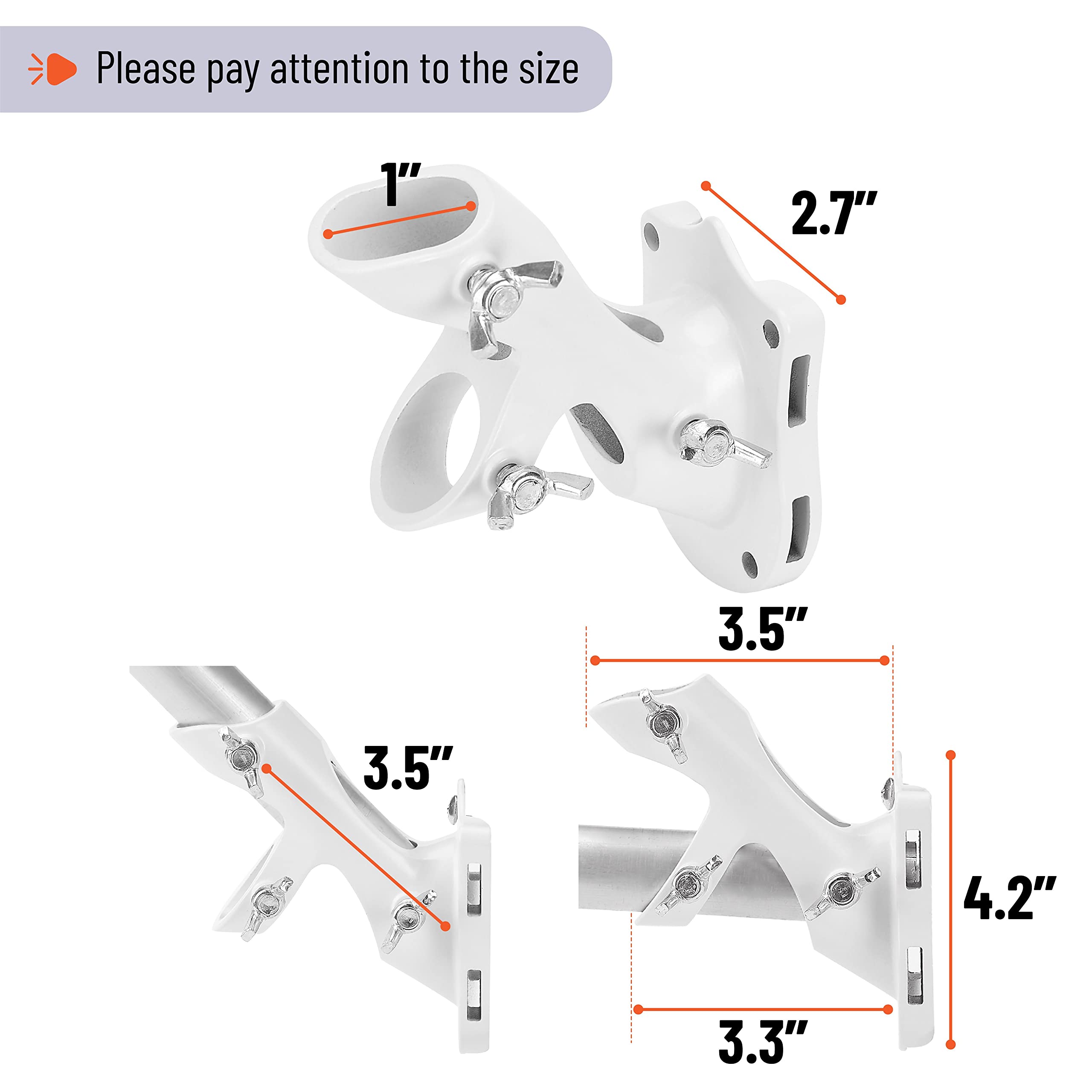 UNCO flag pole holder with 90-degree adjustment for precise flag alignment outdoors.