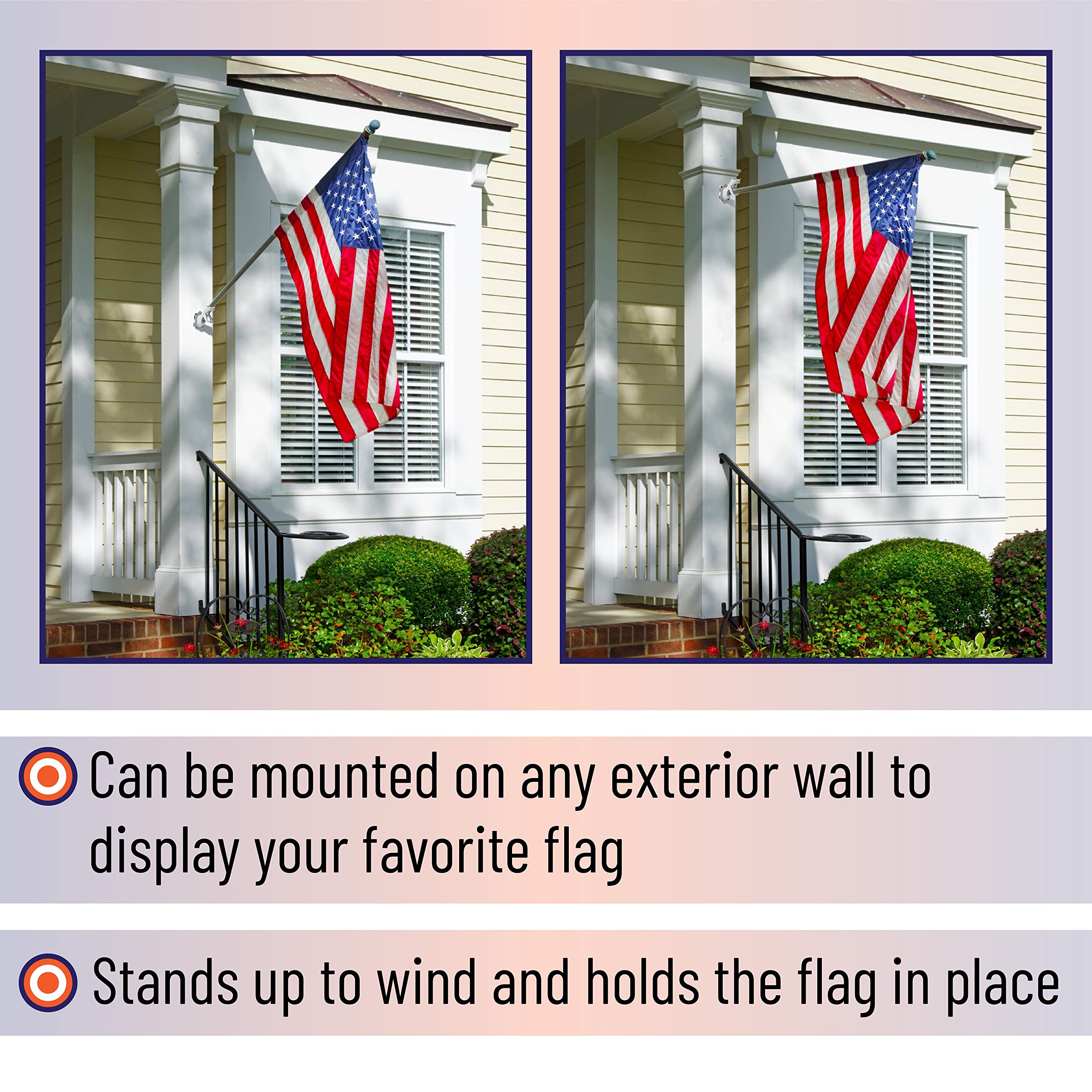 UNCO flag pole holder mounted on outdoor wall in real-world setup.