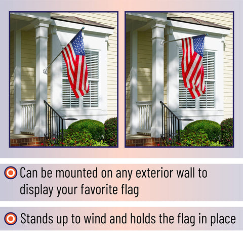 UNCO flag pole holder mounted on outdoor wall in real-world setup.