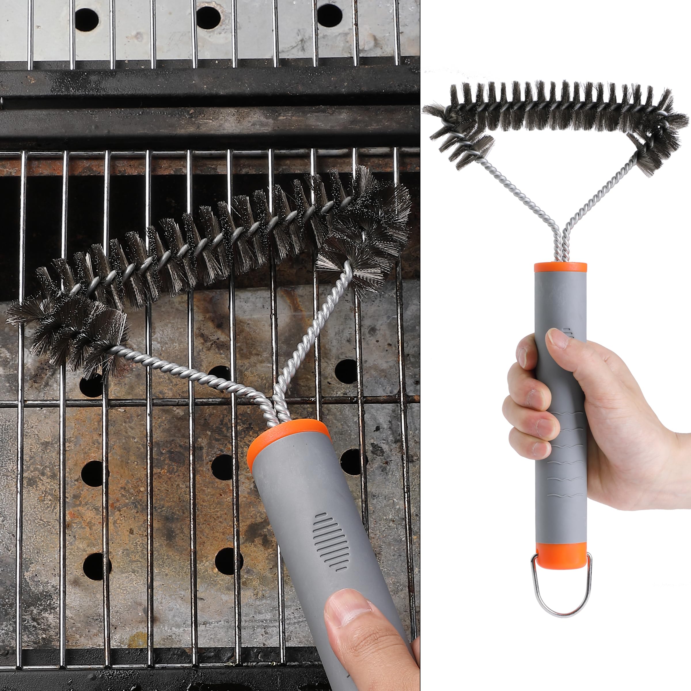UNCO 3-Sided Grill Brush cleans porcelain, infrared, and other grates.