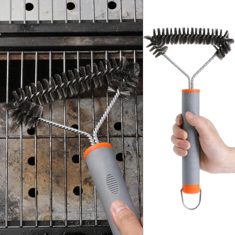 UNCO 3-Sided Grill Brush cleans porcelain, infrared, and other grates.