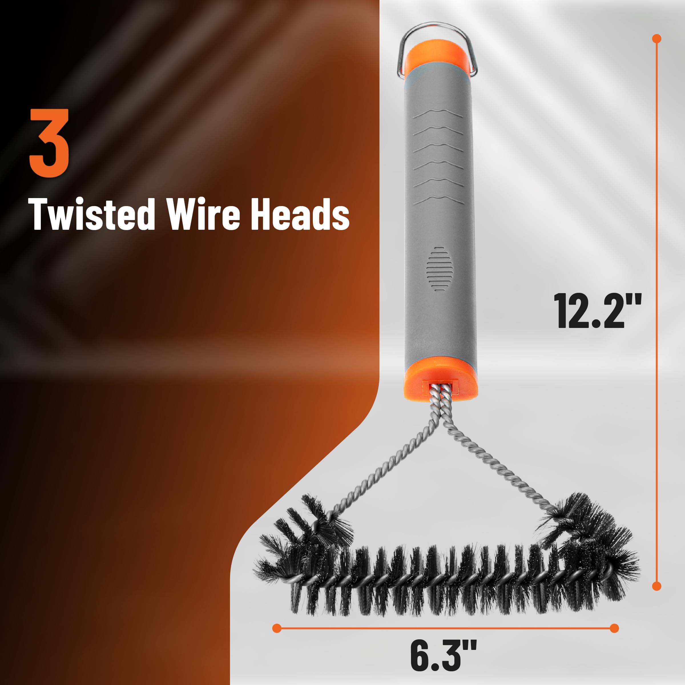 UNCO grill brush close-up shows stainless steel bristles and durable build.