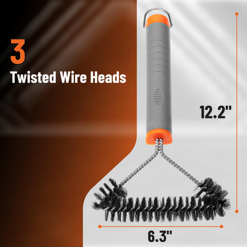 UNCO grill brush close-up shows stainless steel bristles and durable build.