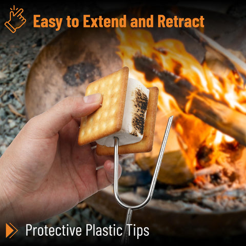 UNCO extendable roasting sticks keep you safely distanced from fire while rotating food.