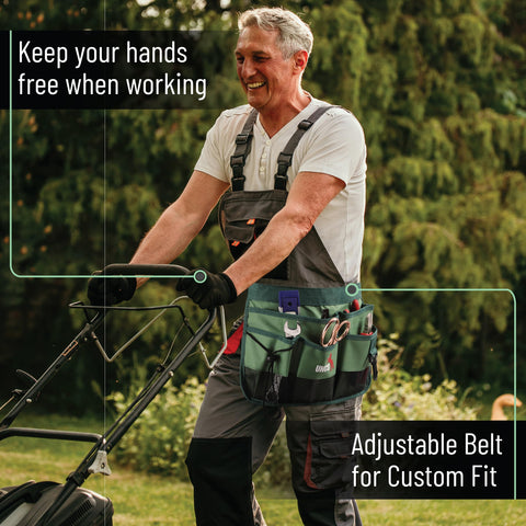 UNCO lightweight belt worn for comfortable gardening sessions.