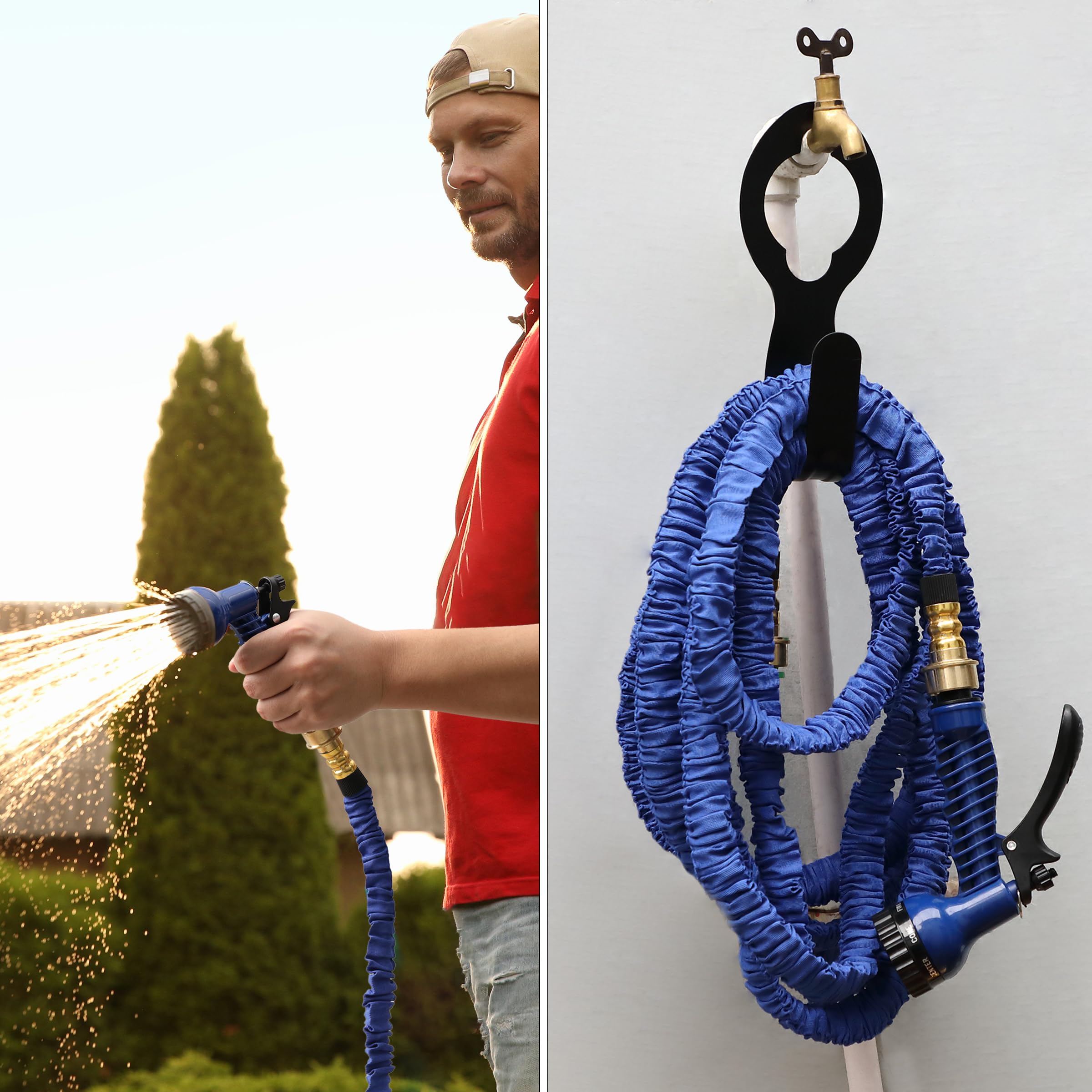 UNCO metal garden hose hanger easy installation on wall or shed.