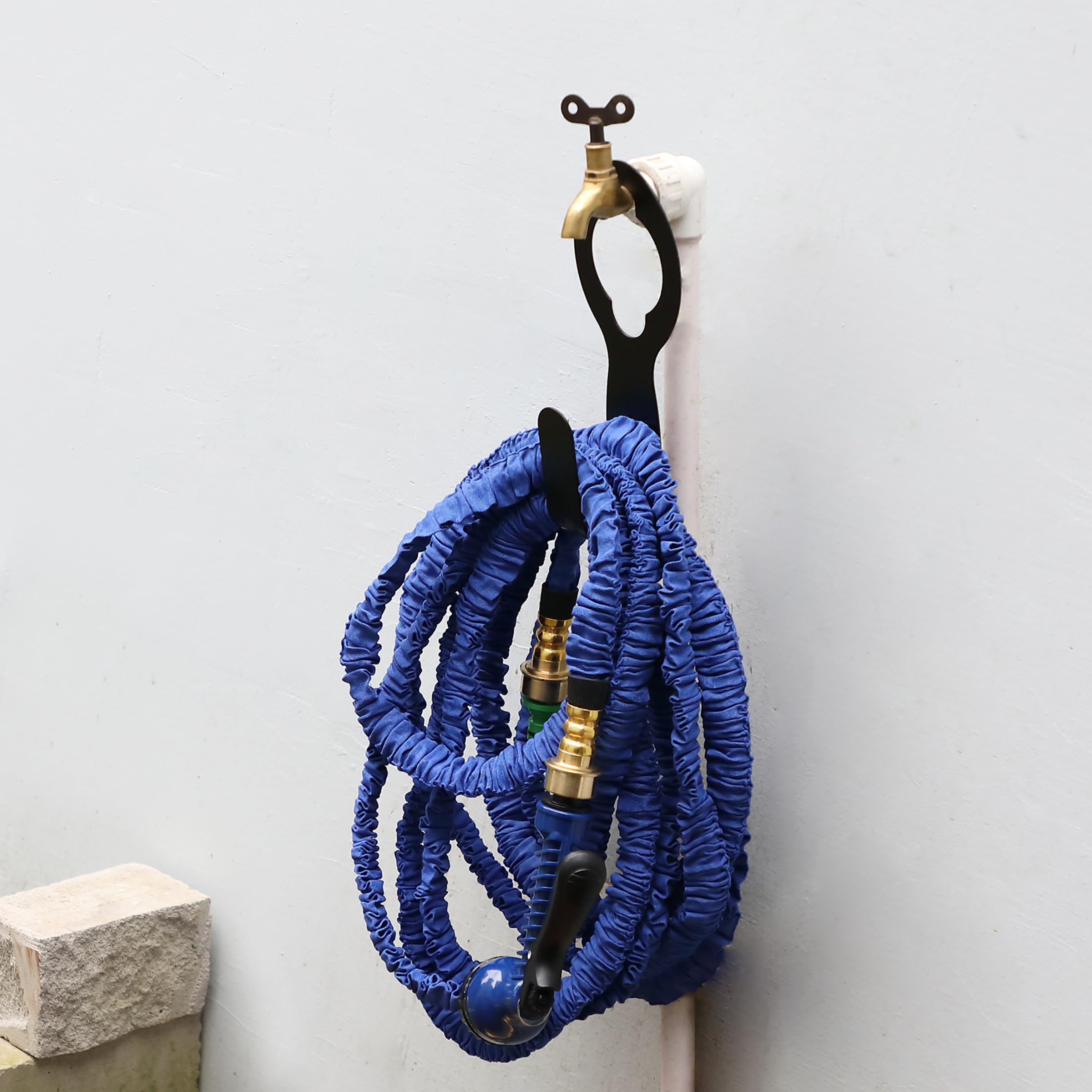 UNCO metal garden hose hanger secure hose support for organized storage.