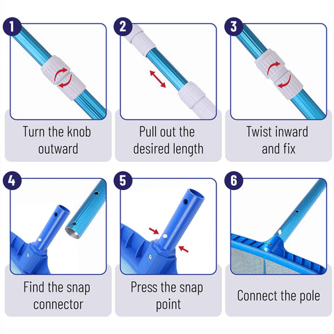 UNCO pool pole attachment system for quick nets, brushes, and vac heads.