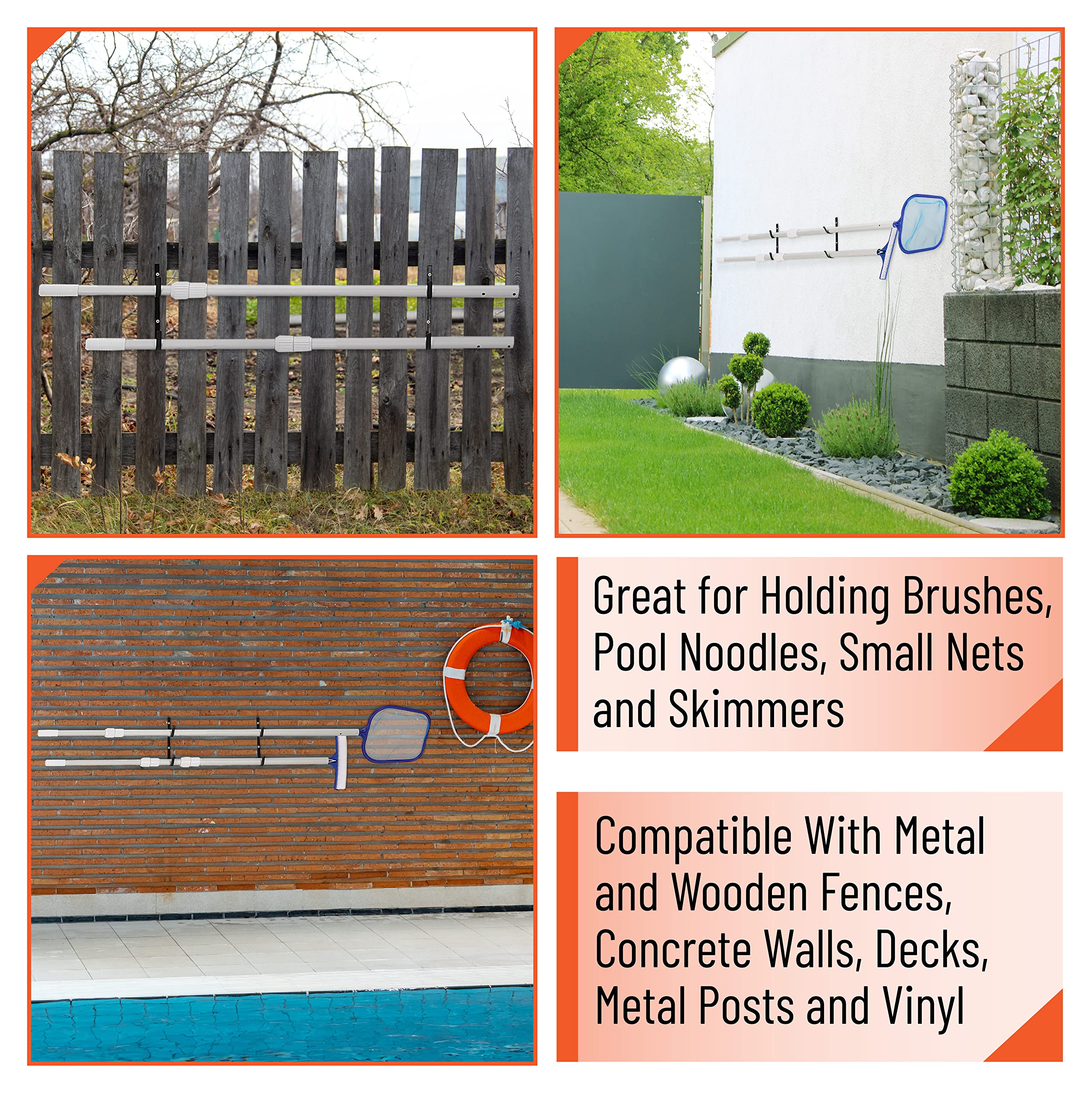 UNCO pool pole hanger black finish for sleek outdoor organization.