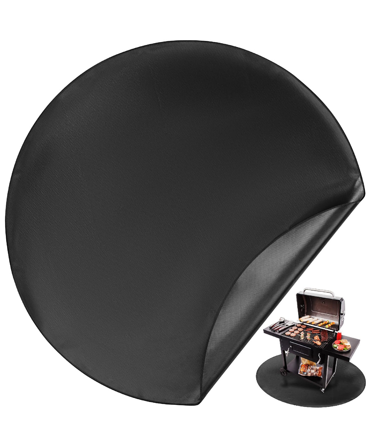 UNCO round fire pit mat showing 36-inch coverage protects decks from heat
