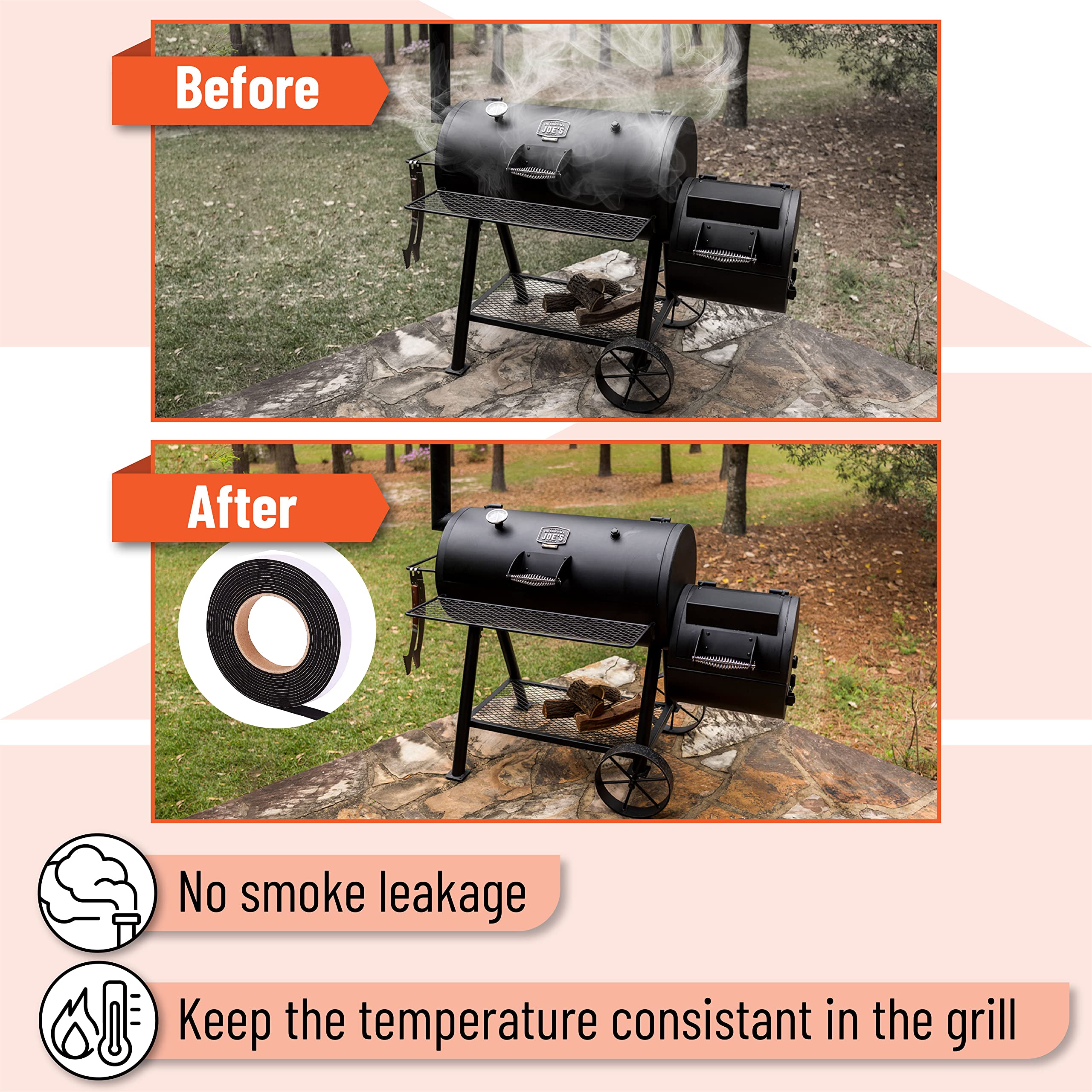 UNCO Smoker Gasket adhesive-backed surface ensures quick installation and lasting grip on metal.