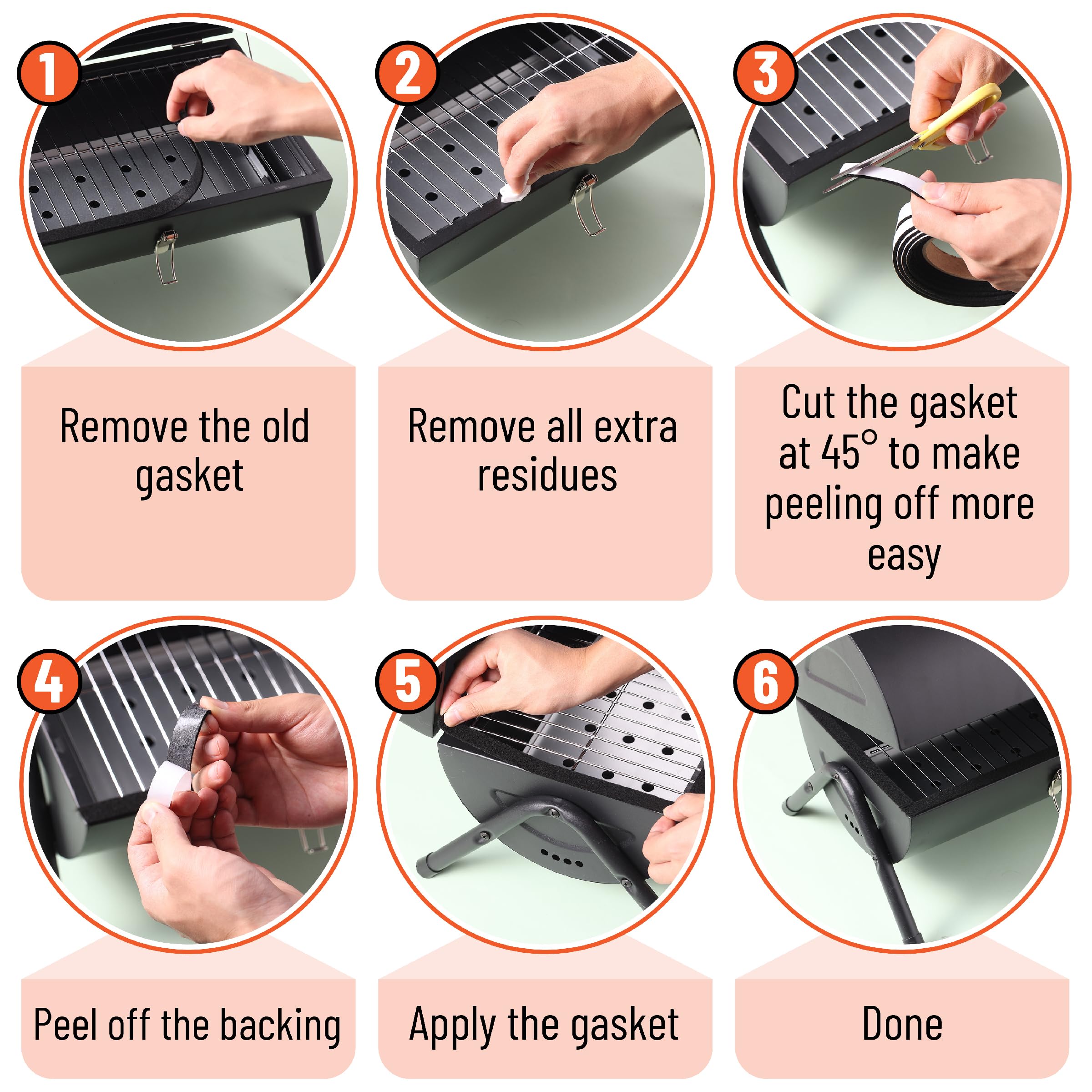 UNCO Smoker Gasket installation process demonstrates easy prep and 24-hour final seal.