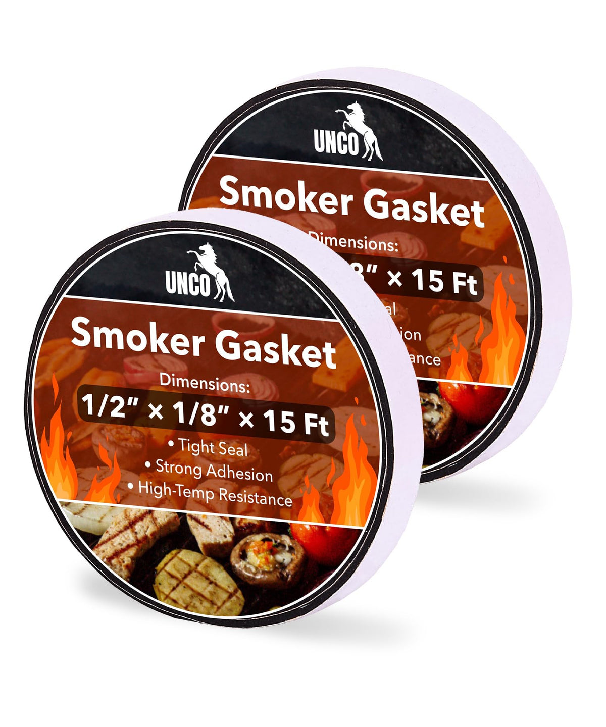 UNCO Smoker Gasket two-pack package for complete grill sealing.