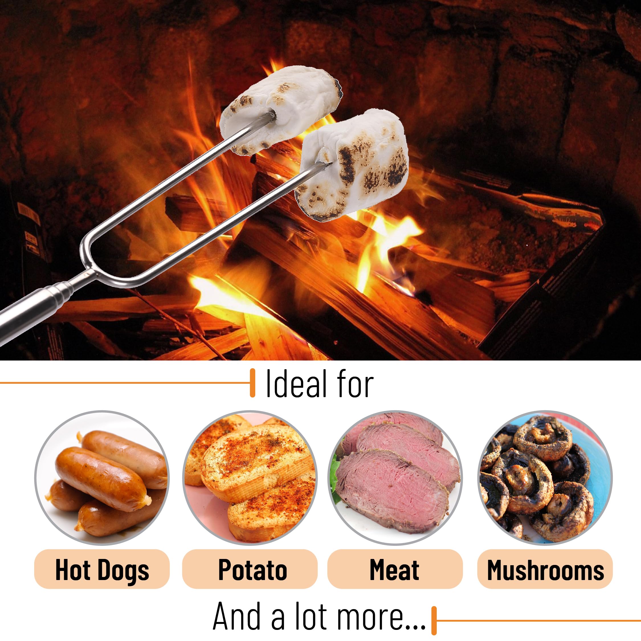 UNCO four-pack skewers ideal for marshmallows, hot dogs, and veggies around a campfire.