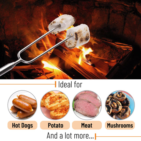 UNCO four-pack skewers ideal for marshmallows, hot dogs, and veggies around a campfire.