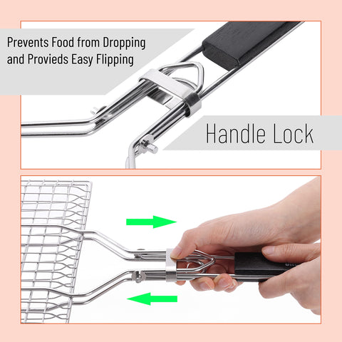 UNCO grill basket with burgers ready for a quick, confident flip