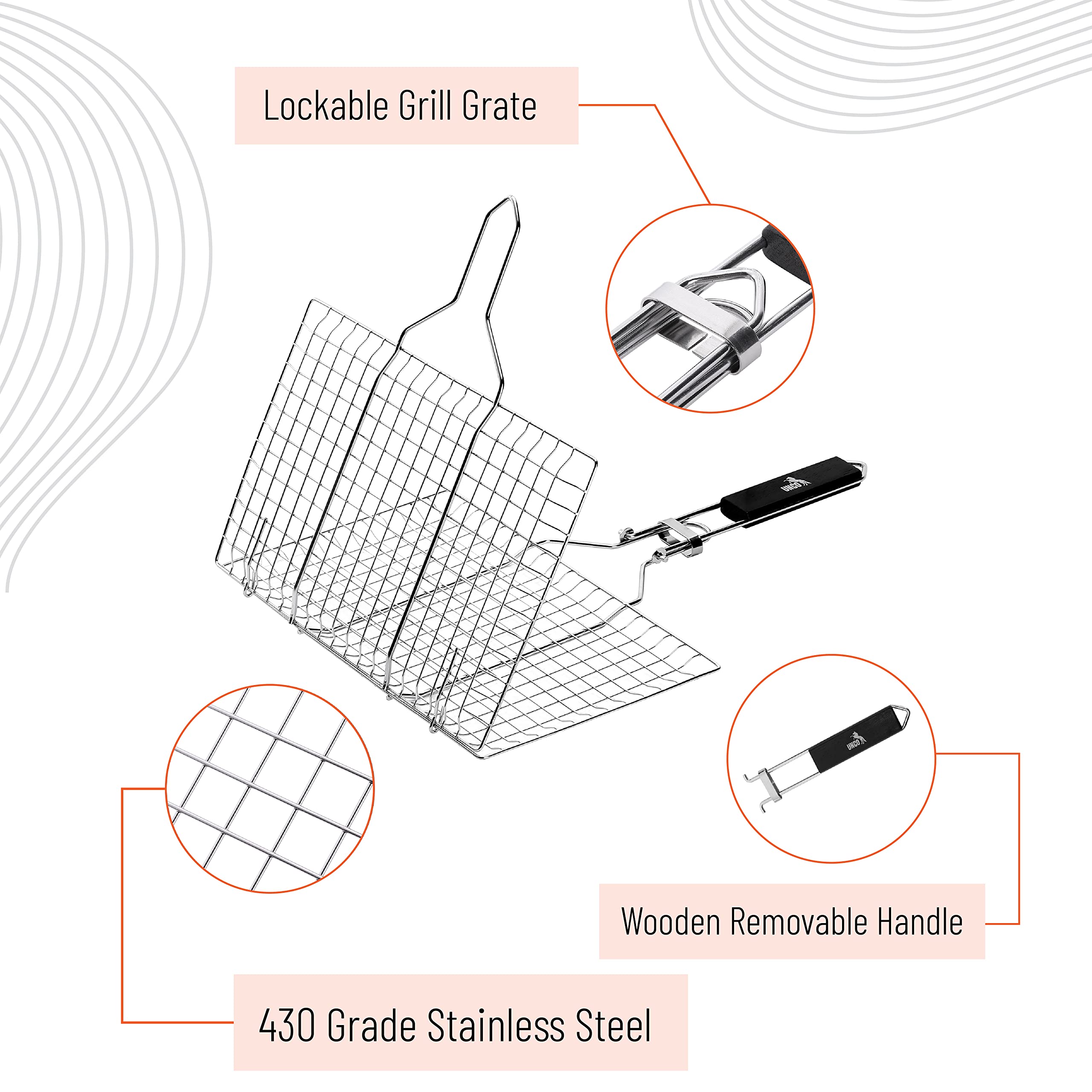 UNCO locking mechanism keeps foods secure for easy turning