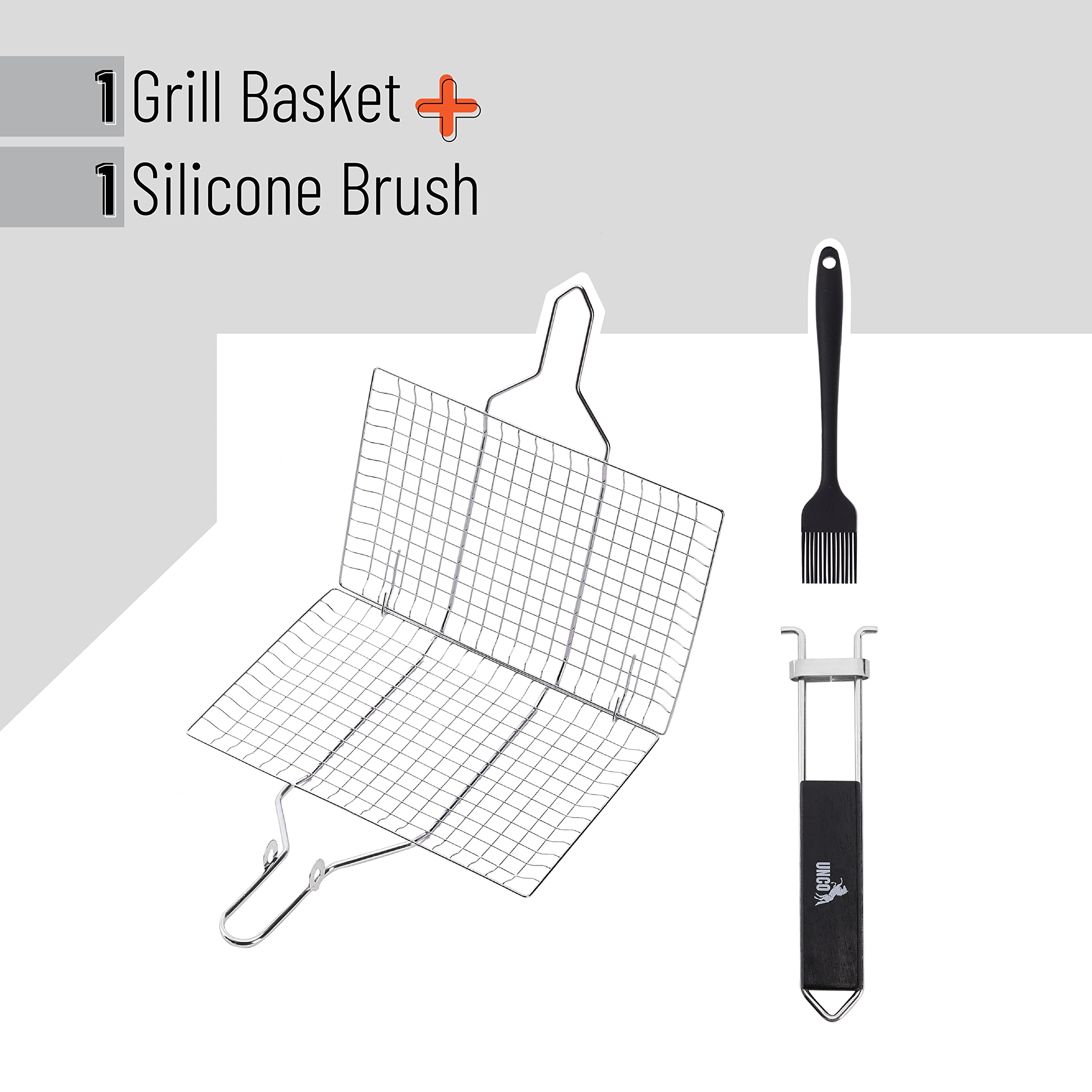 UNCO grill basket on grill demonstrating versatile, even cooking
