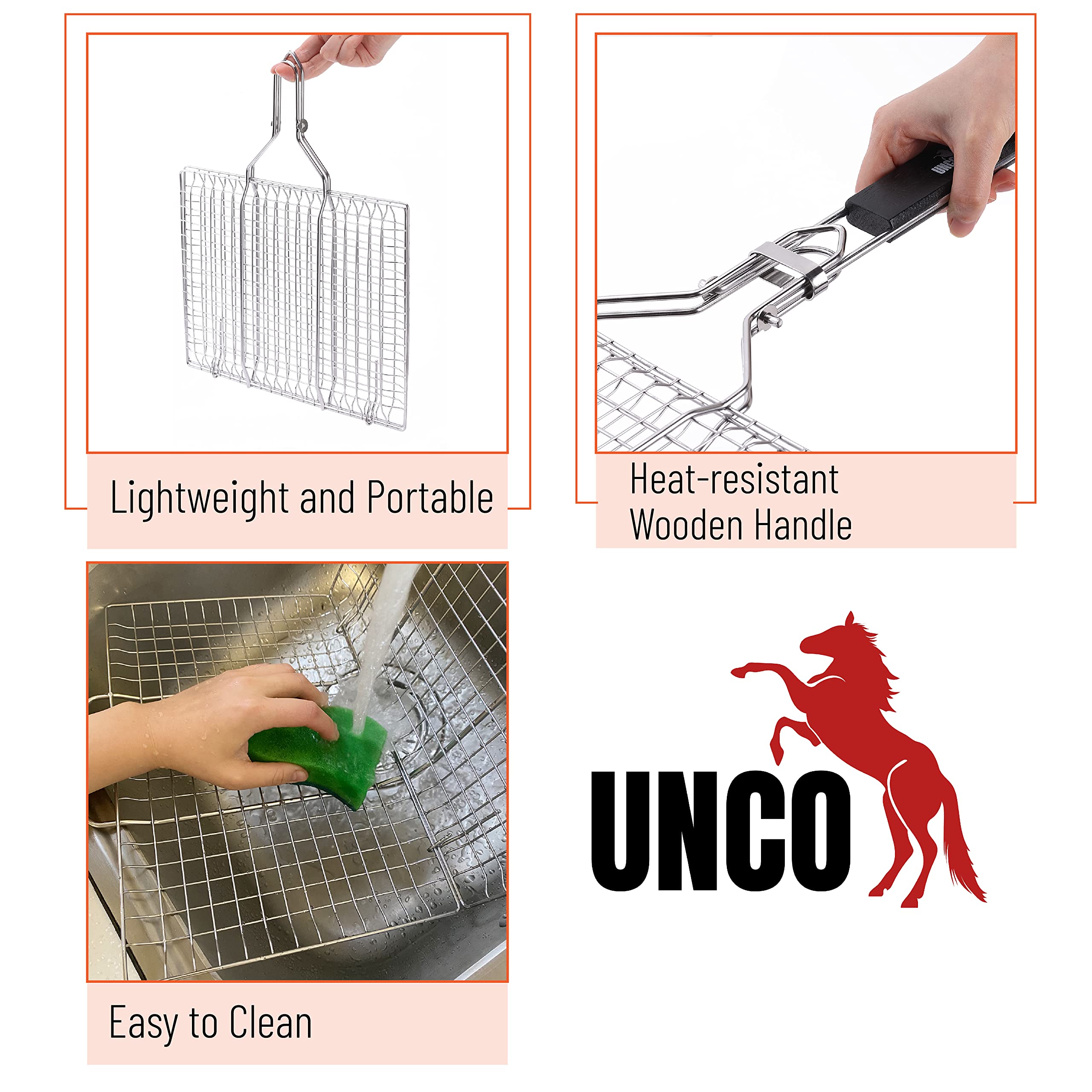 UNCO wooden-handled basket provides a cool, comfortable grip while flipping