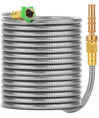 UNCO stainless steel garden hose 50ft for tough outdoor watering tasks.