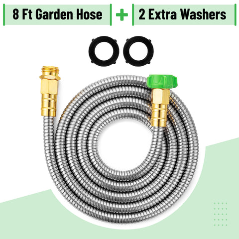 UNCO stainless steel garden hose kink-free connection promotes steady flow.