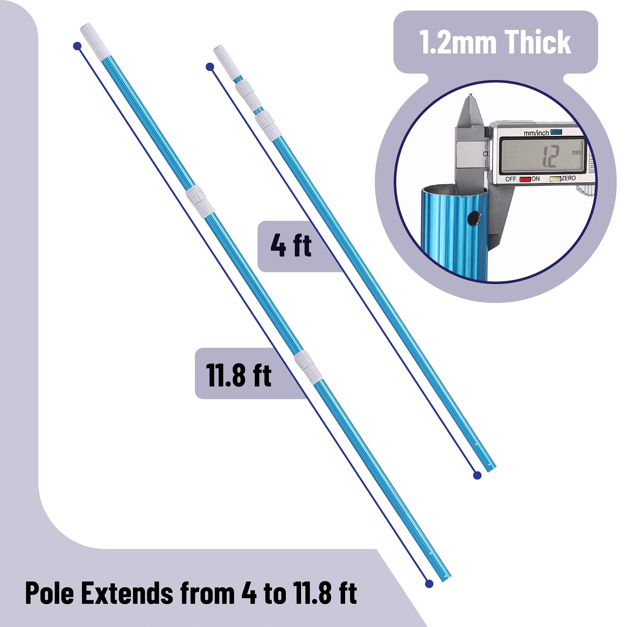 UNCO three-piece pool pole length adjustable for flexible pool sizes.