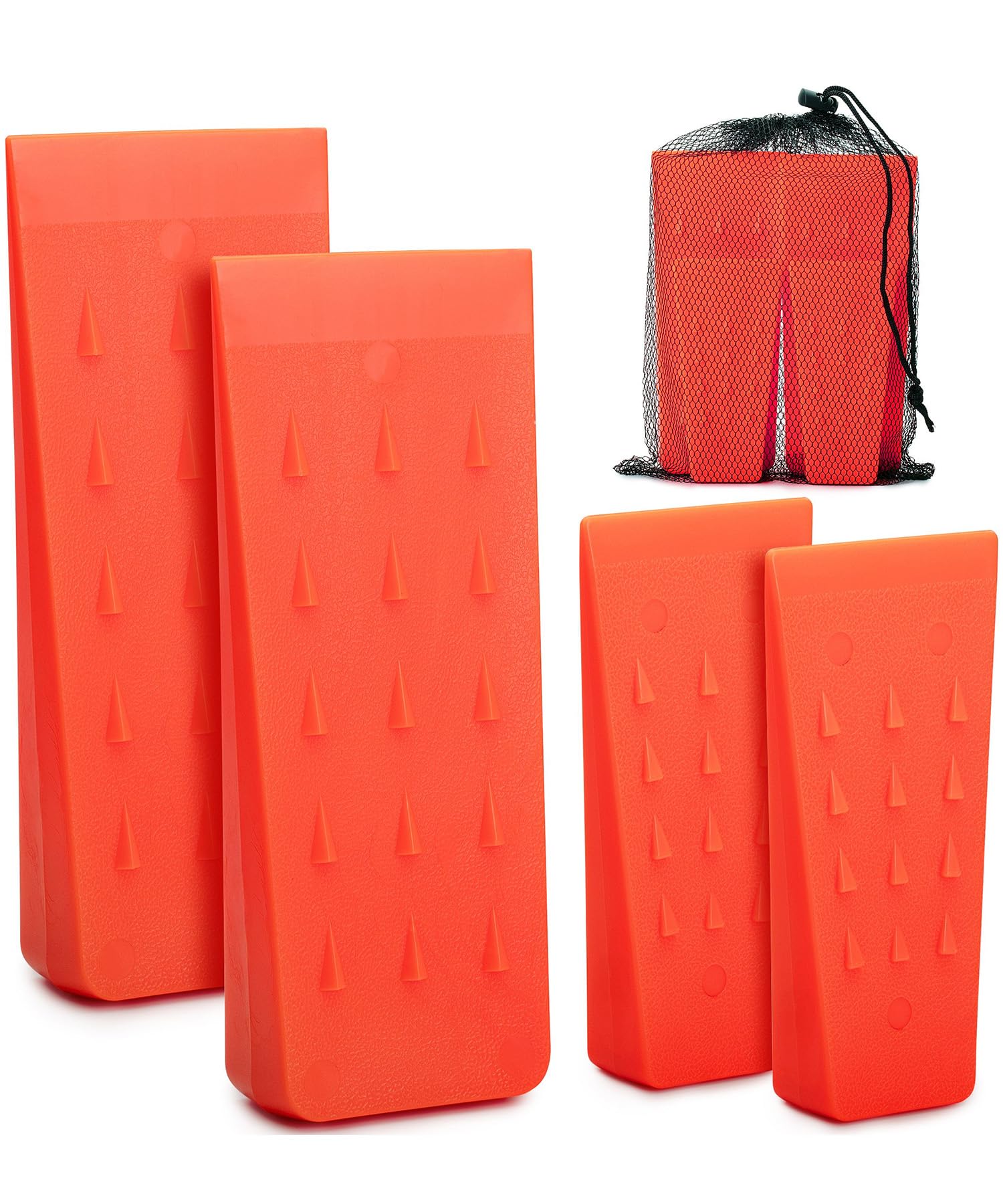 UNCO tree felling wedges four-pack with serrated edges for secure bite.