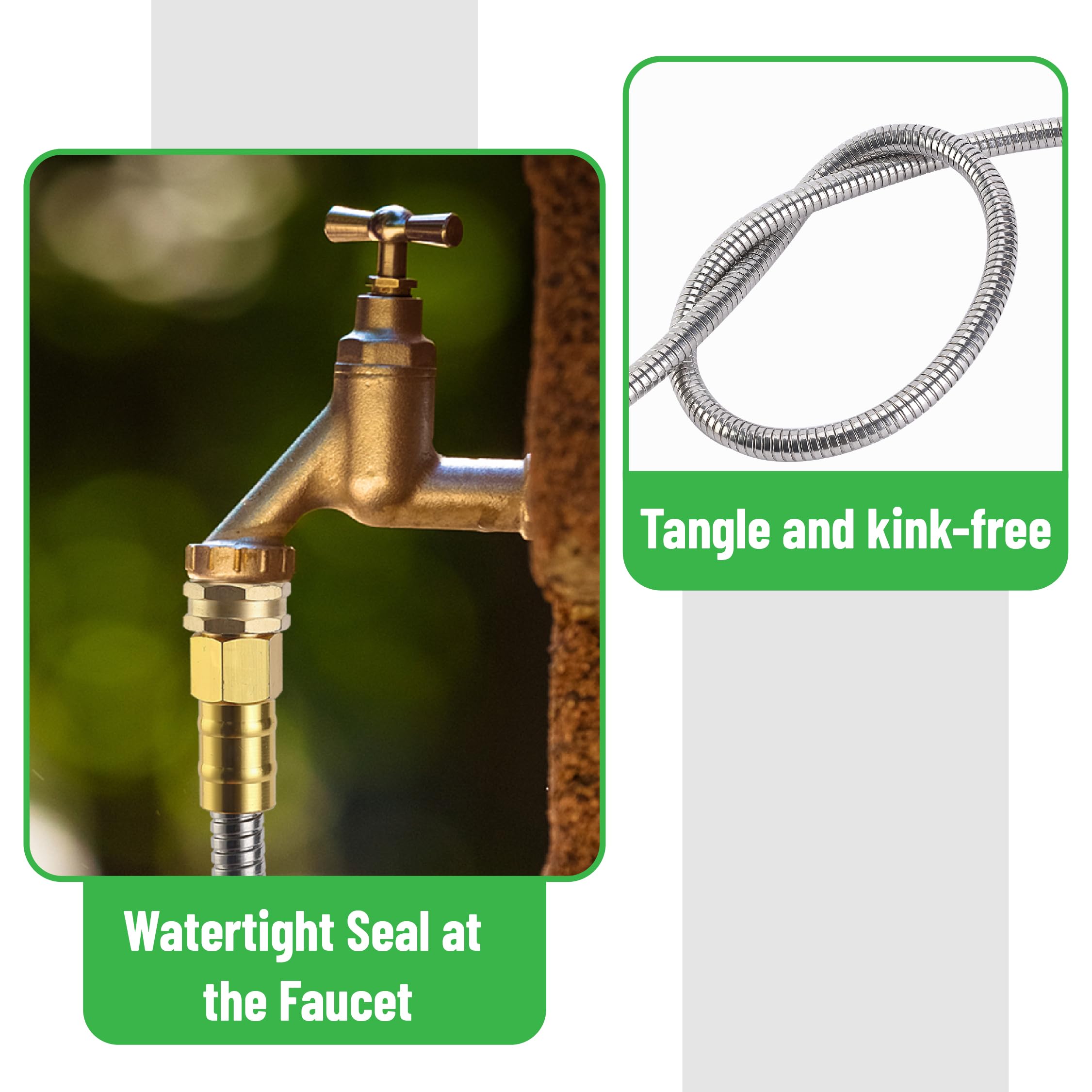 UNCO weather-resistant hose withstands sun and rain for year-round use.