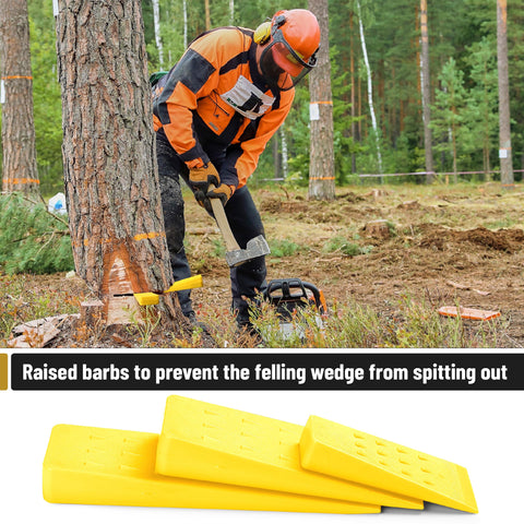 UNCO wedge with sharp anti-slip spikes for secure grip during felling.