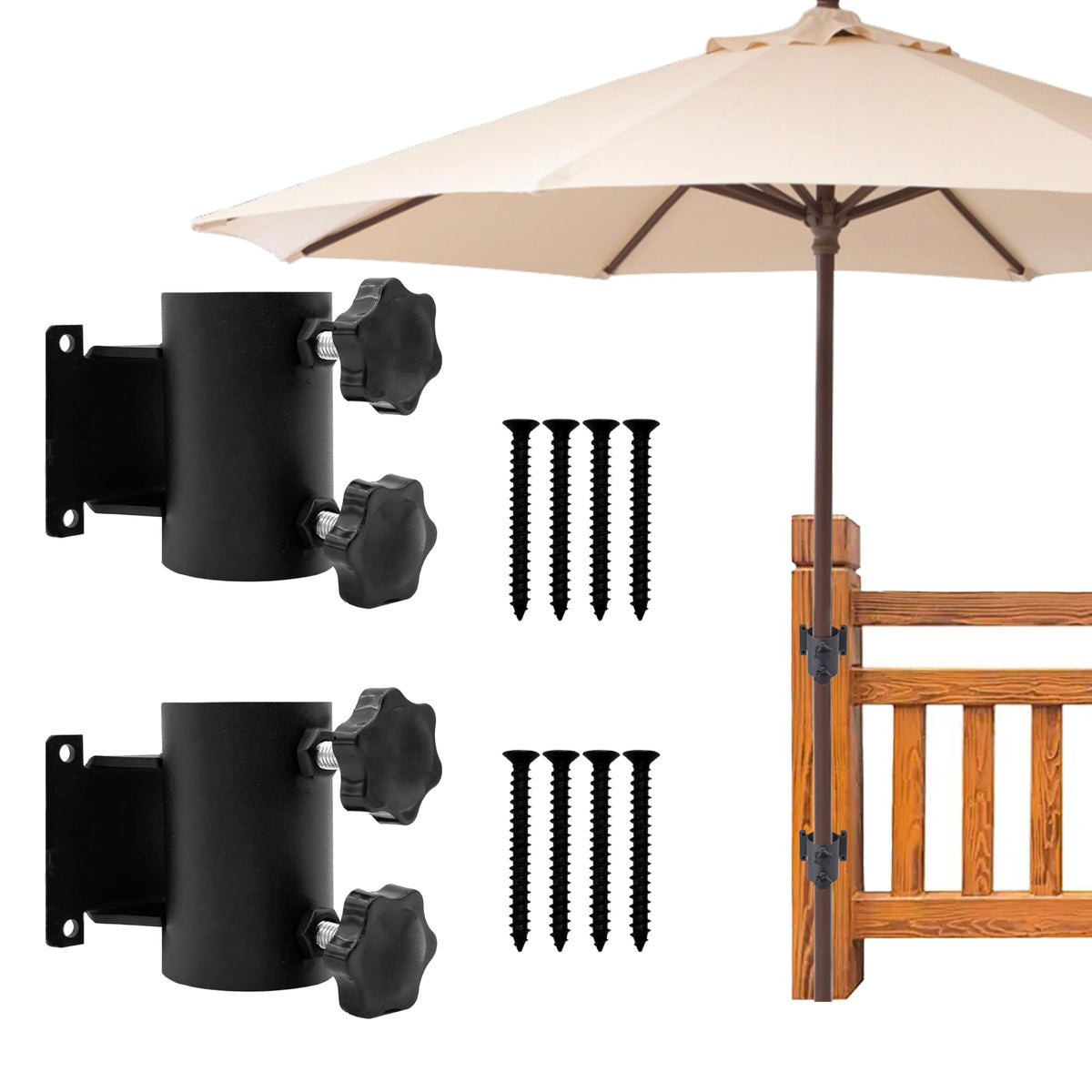 UNDADE 2PCS Patio Umbrella Holder clamps securely on deck rails for stable shade.