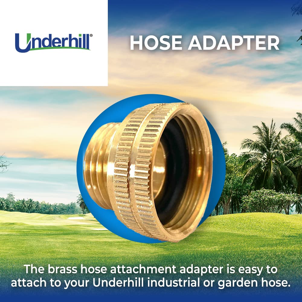 Underhill brass hose adapter close-up showing durable, high-quality brass material