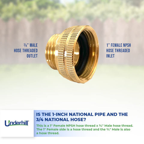 Underhill brass adapter during irrigation setup showing high-flow connection