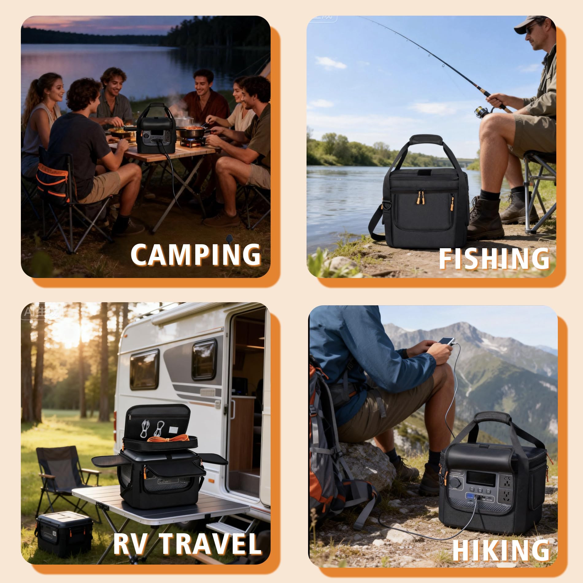 Undomip bag compatibility label confirms fit with BLUETTI Elite 100 V2 and Jackery 1000 V2.