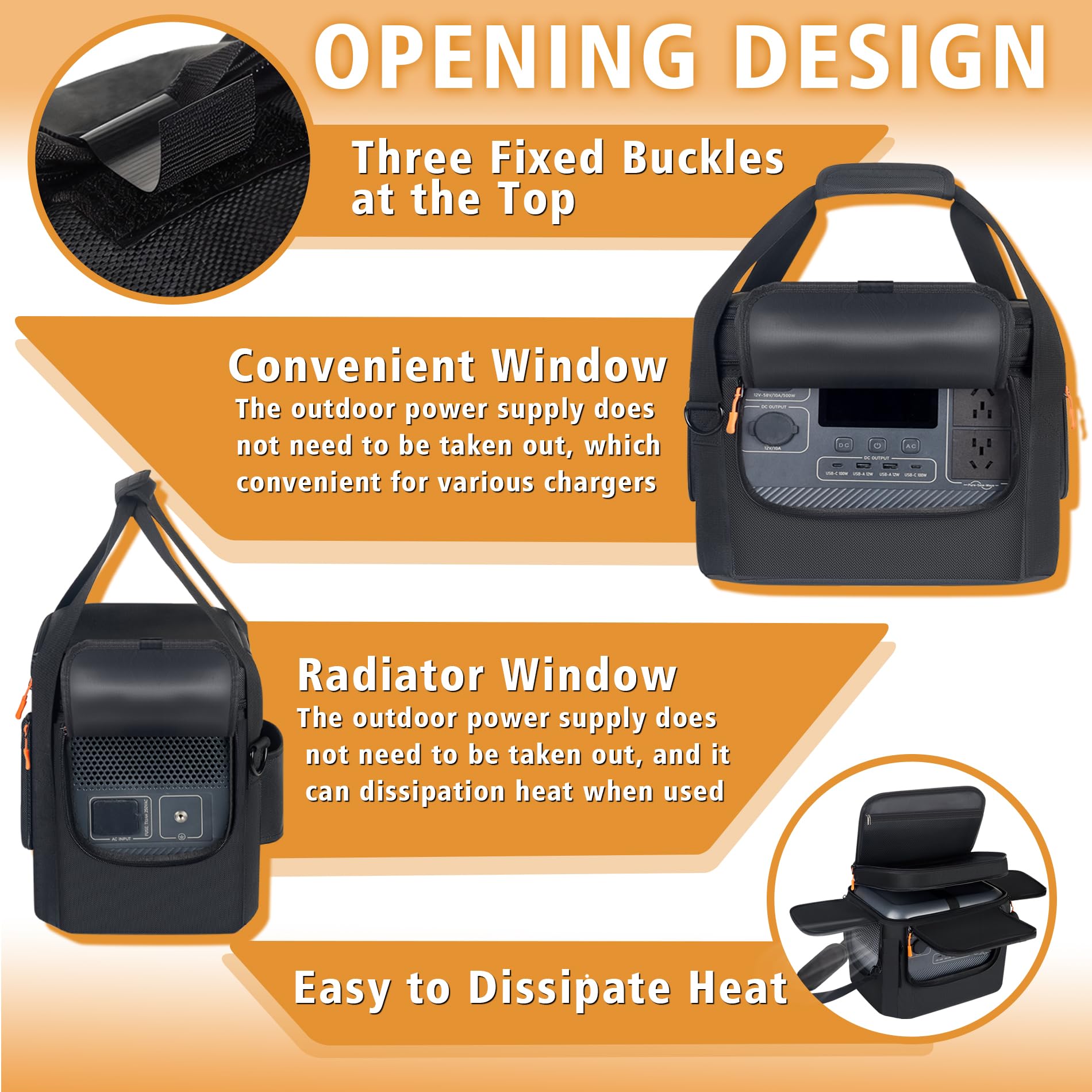 Undomip bag side zip access allows charging without removing the unit.