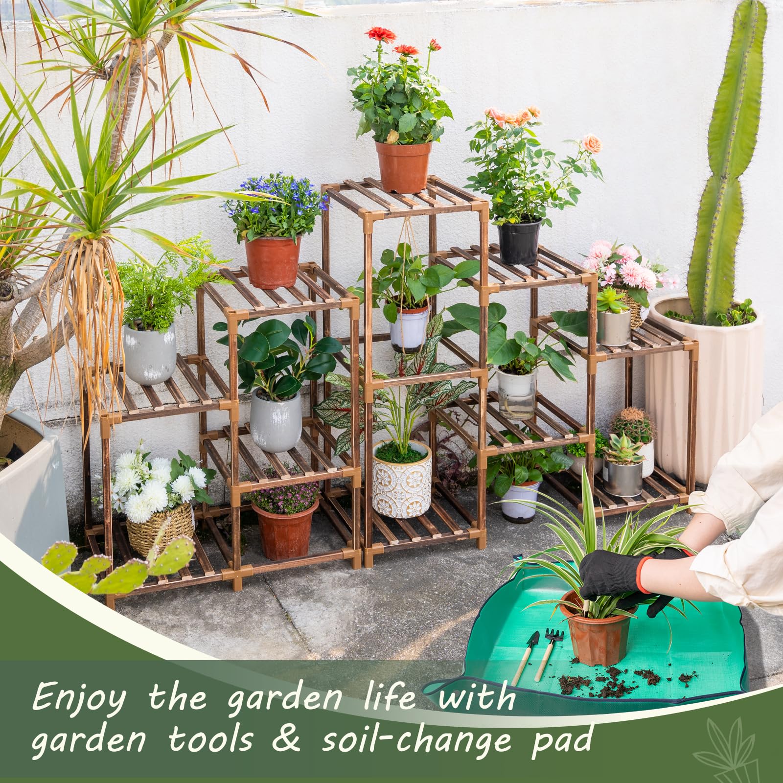 Uneedem corner stand with large capacity to hold many pots