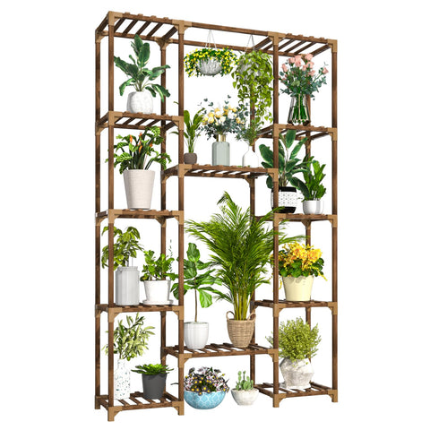 Uneedem tall 12-tier plant stand displays multiple pots efficiently.