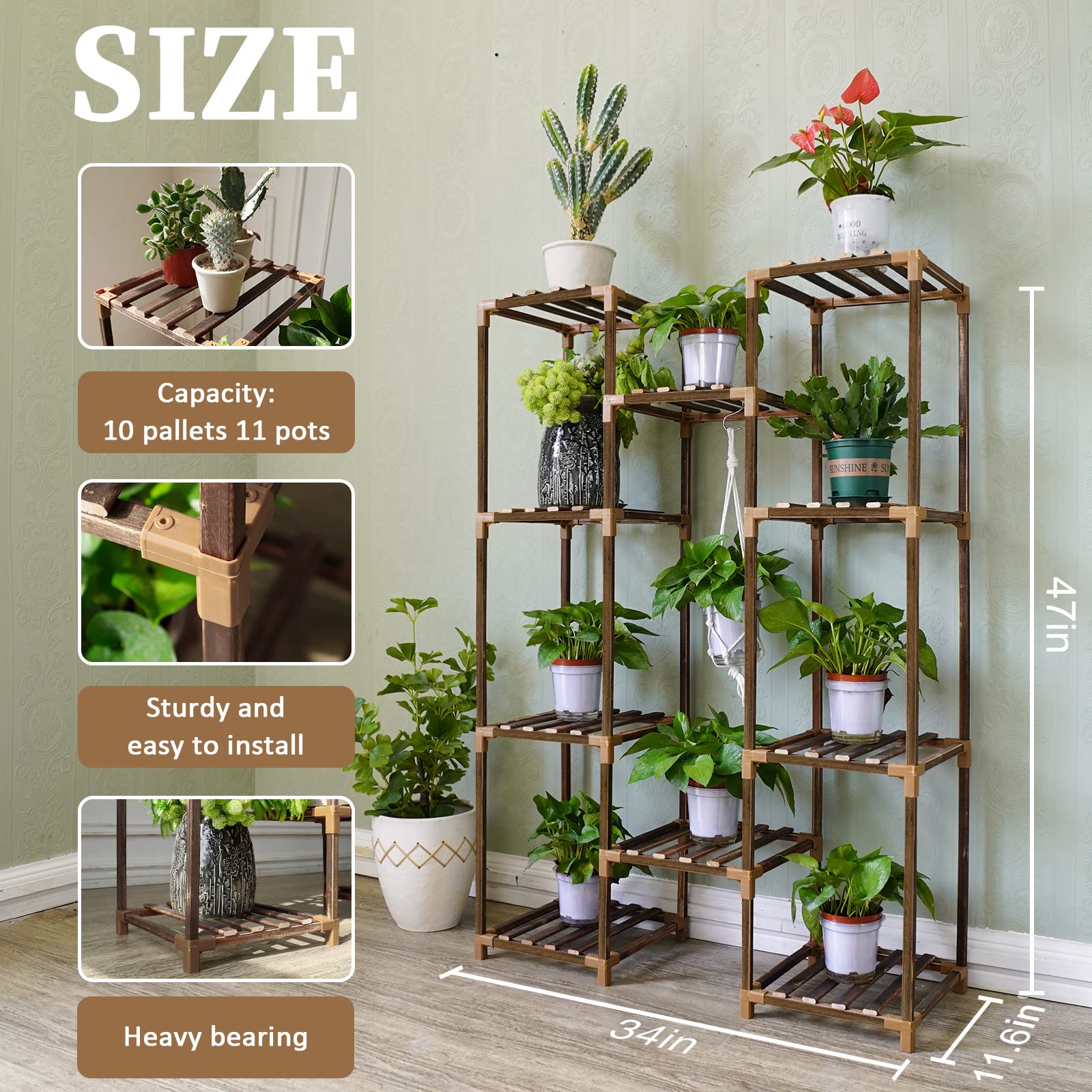 Uneedem wood plant rack fits compact corners, maximizing space
