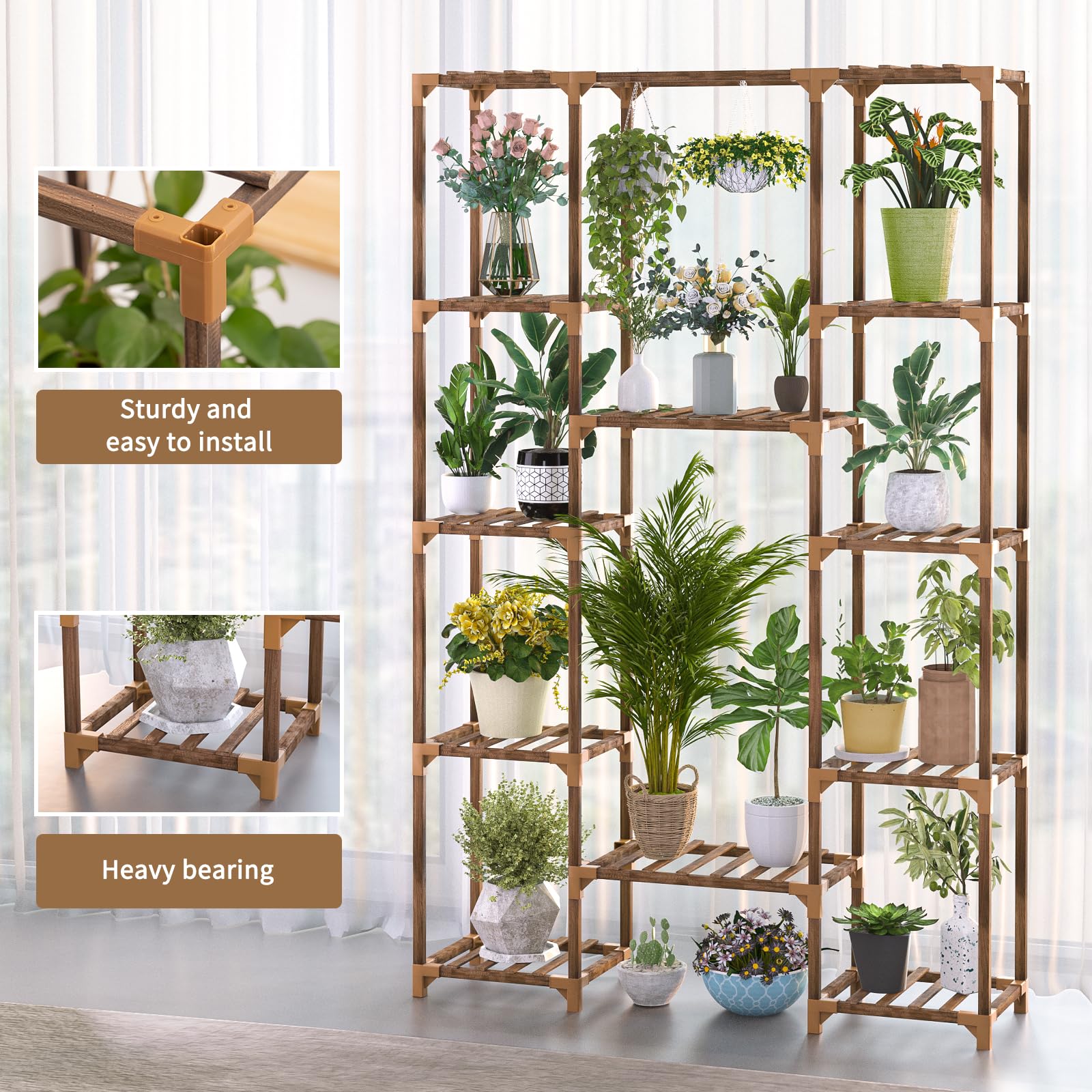 Uneedem wooden shelf supports heavy pots on lower shelves for stability.