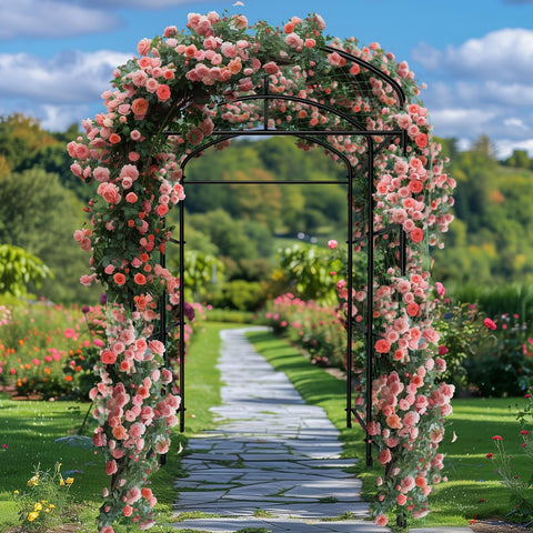 Unho Garden Trellis Arch 7.2ft durable metal frame resists weather impact